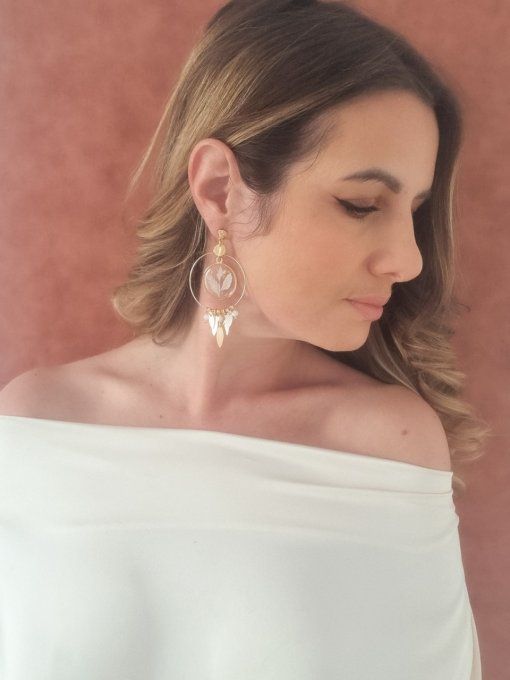 Boucles d'oreilles Neige d'été fleurs et nacre