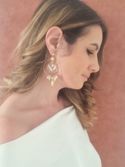 Boucles d'oreilles Neige d'été fleurs et nacre