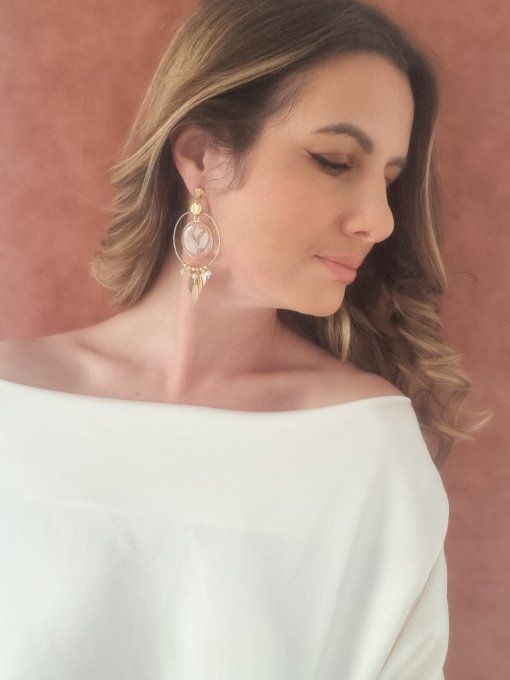 Boucles d'oreilles Neige d'été fleurs et nacre