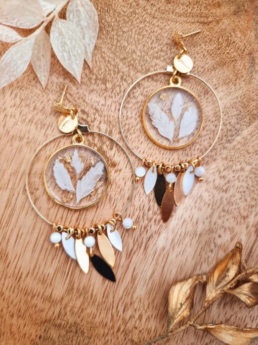 Boucles d'oreilles Neige d'été fleurs et nacre