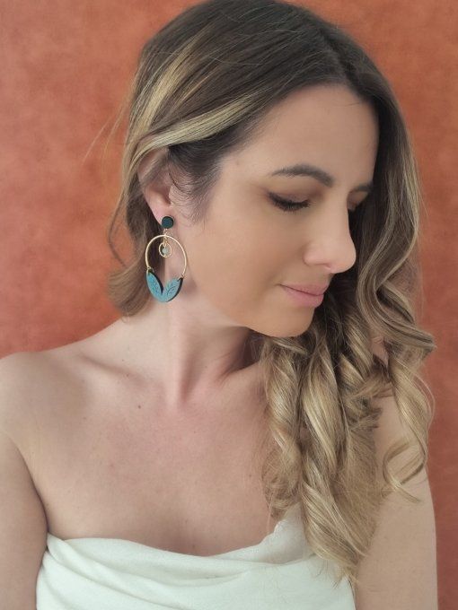 boucles d'oreilles double feuilles bois vert