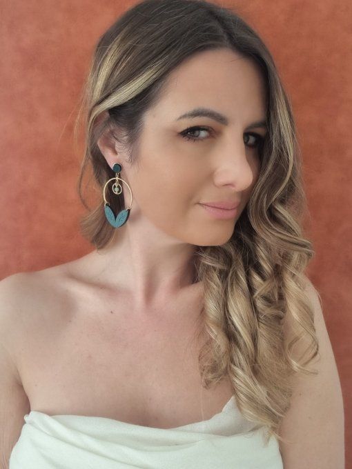 boucles d'oreilles double feuilles bois vert