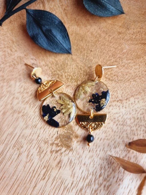 Boucles d'oreilles Aiko noir et doré