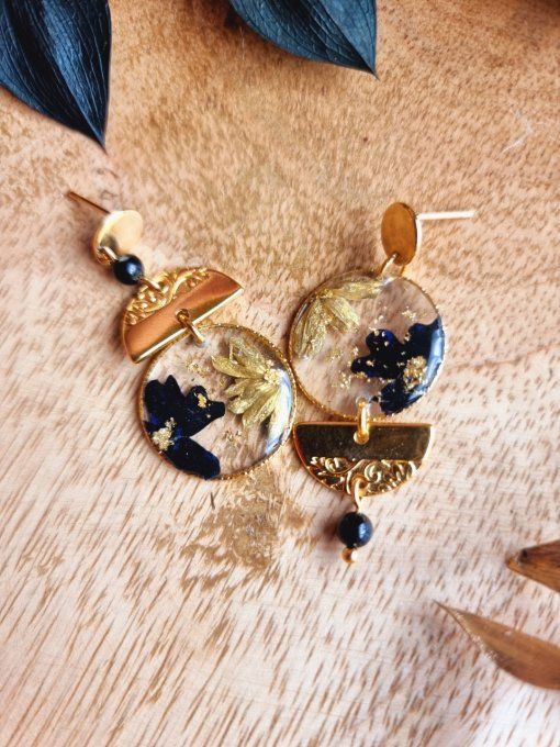 Boucles d'oreilles Aiko noir et doré