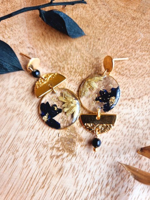Boucles d'oreilles Aiko noir et doré