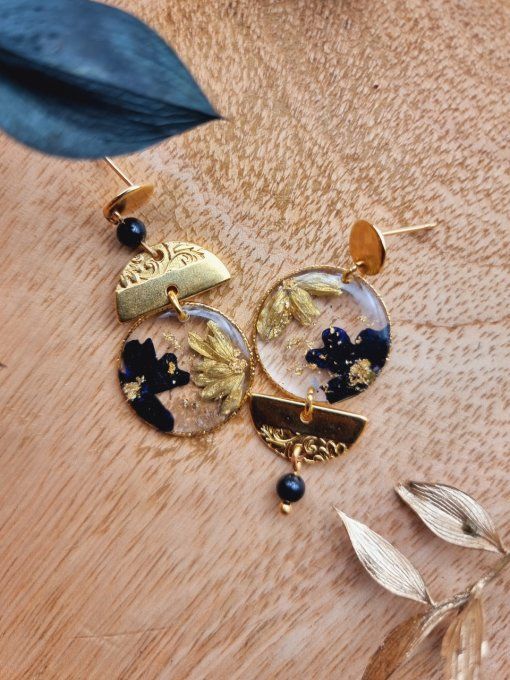 Boucles d'oreilles Aiko noir et doré