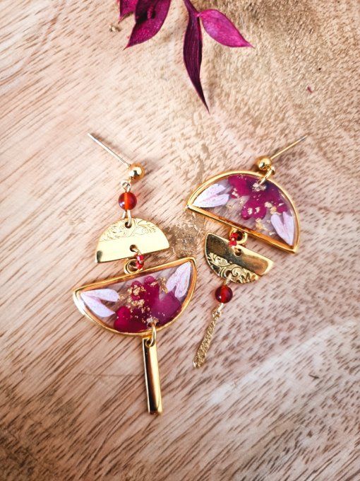 Boucles d'oreilles demi cercle Ayaka rouge