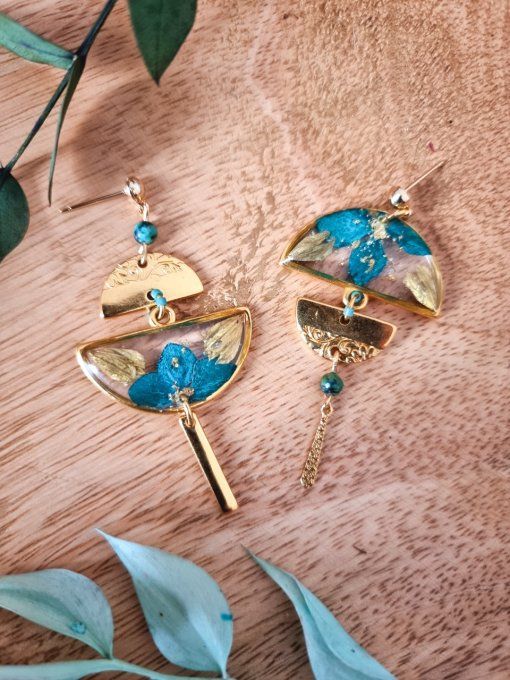 Boucles d'oreilles demi cercle Ayaka bleu vert