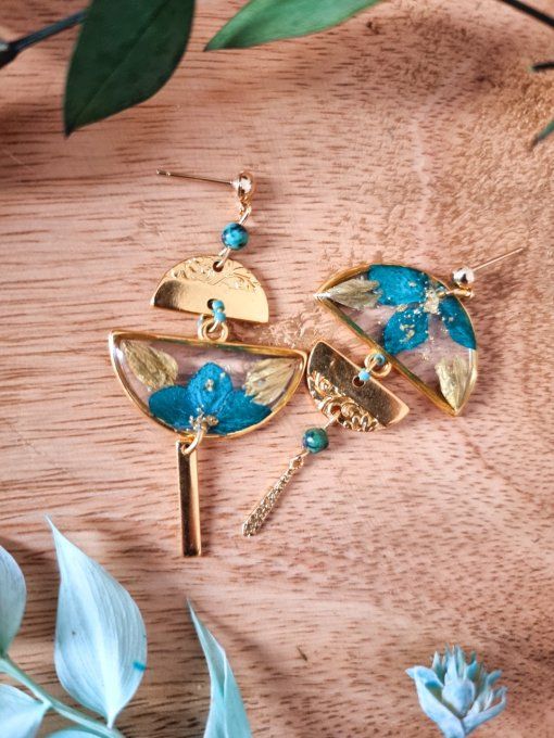 Boucles d'oreilles demi cercle Ayaka bleu vert