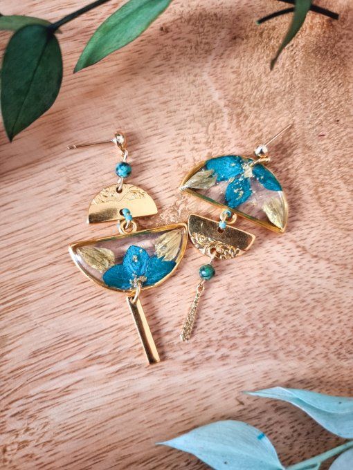 Boucles d'oreilles demi cercle Ayaka bleu vert