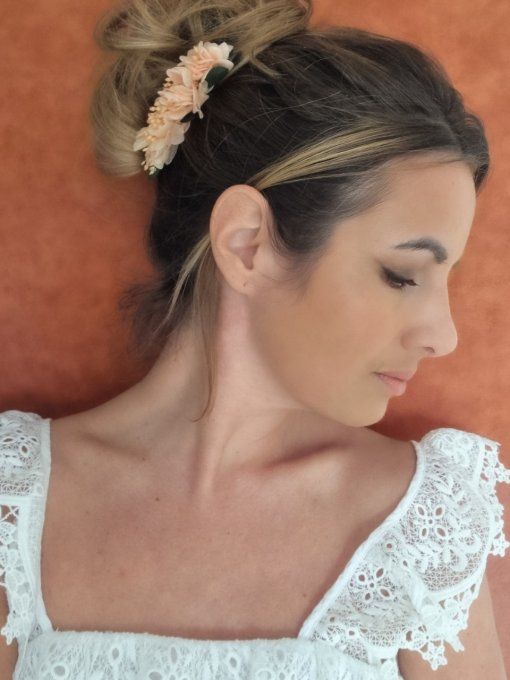Peigne mariée fleurs pêche mariage cérémonie demoiselle d'honneur