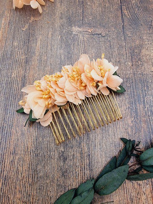 Peigne mariée fleurs pêche mariage cérémonie demoiselle d'honneur
