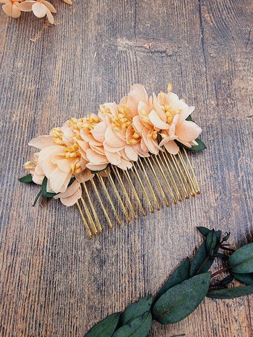 Peigne mariée fleurs pêche mariage cérémonie demoiselle d'honneur
