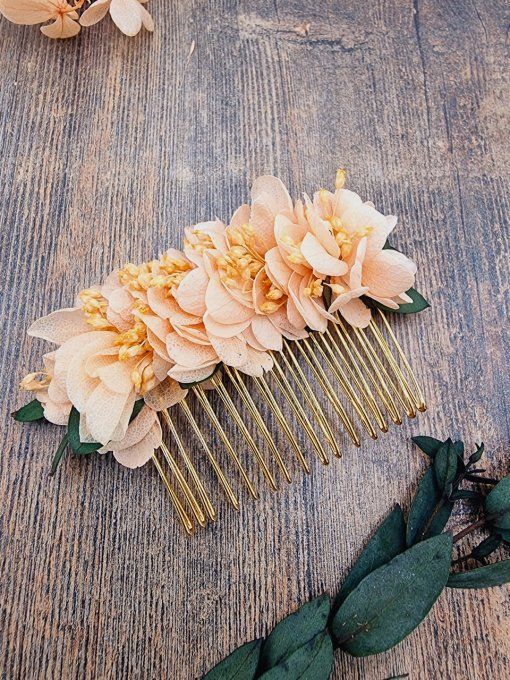 Peigne mariée fleurs pêche mariage cérémonie demoiselle d'honneur