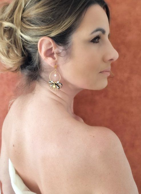 Boucles d'oreilles triple coquillage bois