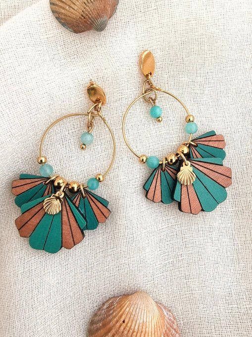 Boucles d'oreilles triple coquillage bois - Copie