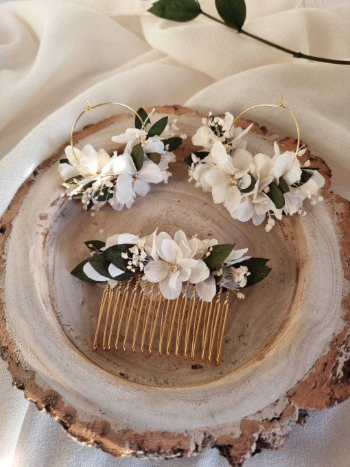 Peigne mariée fleurs blanches mariage cérémonie demoiselle d'honneur