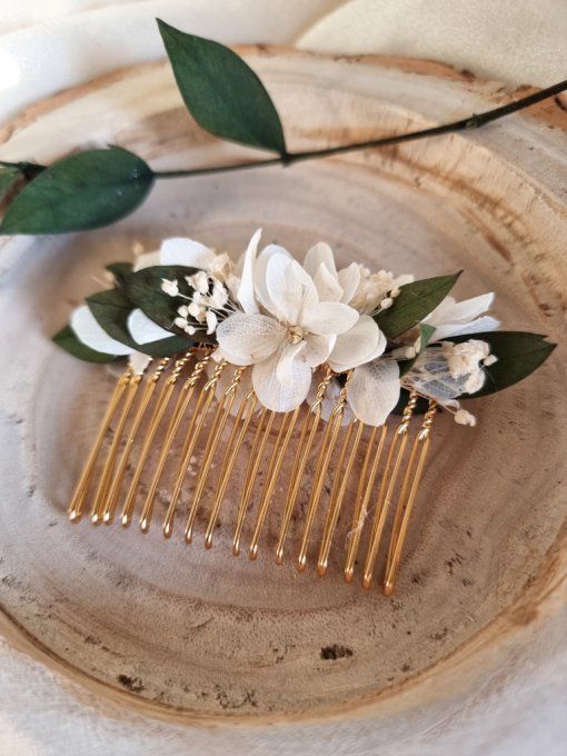 Peigne mariée fleurs blanches mariage cérémonie demoiselle d'honneur