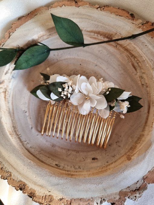 Peigne mariée fleurs blanches mariage cérémonie demoiselle d'honneur