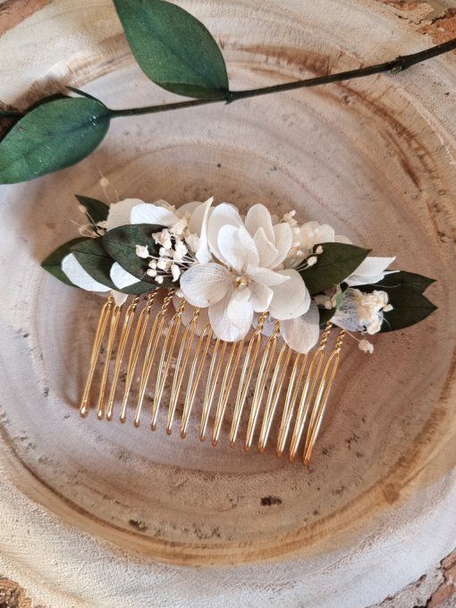 Peigne mariée fleurs blanches mariage cérémonie demoiselle d'honneur