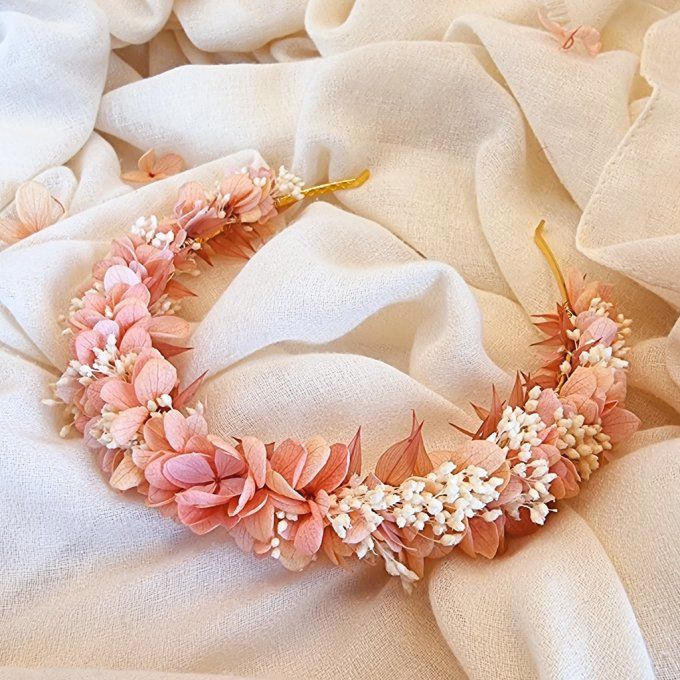 Diadème de fleurs pour mariée, demoiselles d'honneur, cérémonie avec fleurs véritables rose pêche.