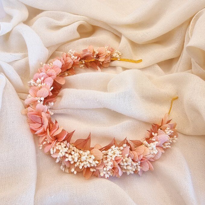 Diadème de fleurs pour mariée, demoiselles d'honneur, cérémonie avec fleurs véritables rose pêche.