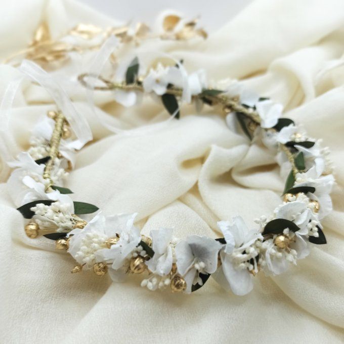 Couronne de fleurs pour mariée, demoiselles d'honneur, cérémonie avec fleurs véritables