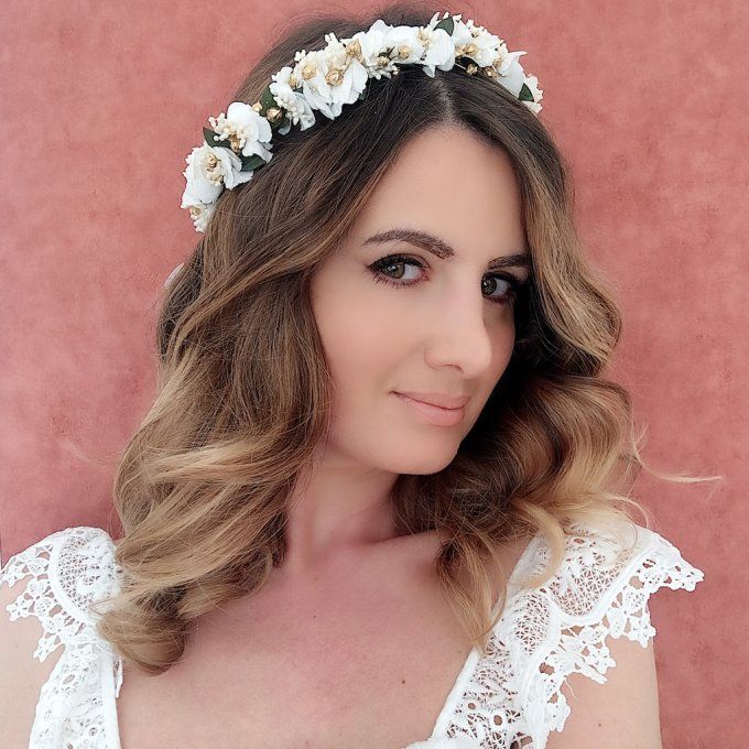 Couronne de fleurs pour mariée, demoiselles d'honneur, cérémonie avec fleurs véritables