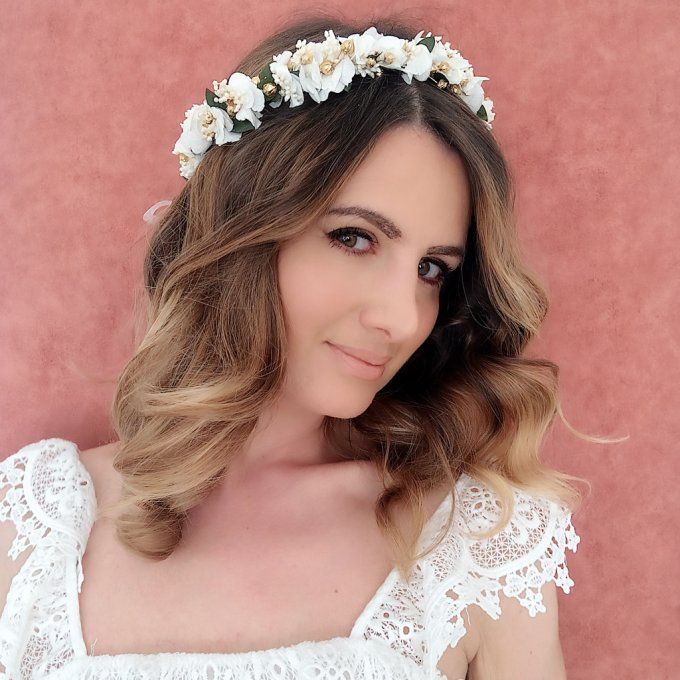 Couronne de fleurs pour mariée, demoiselles d'honneur, cérémonie avec fleurs véritables