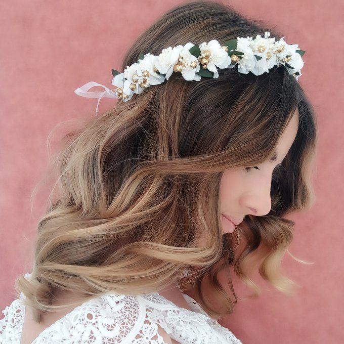 Couronne de fleurs pour mariée, demoiselles d'honneur, cérémonie avec fleurs véritables