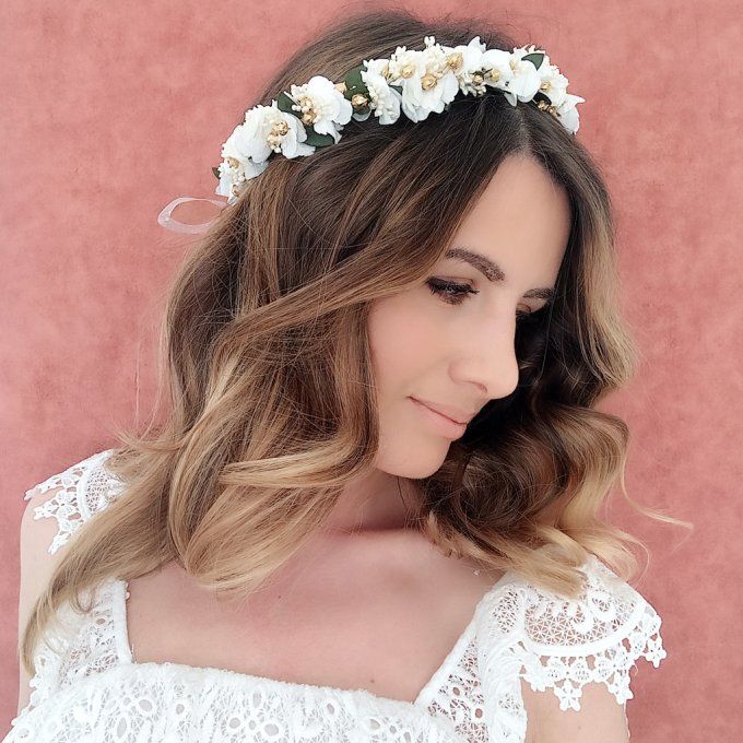 Couronne de fleurs pour mariée, demoiselles d'honneur, cérémonie avec fleurs véritables
