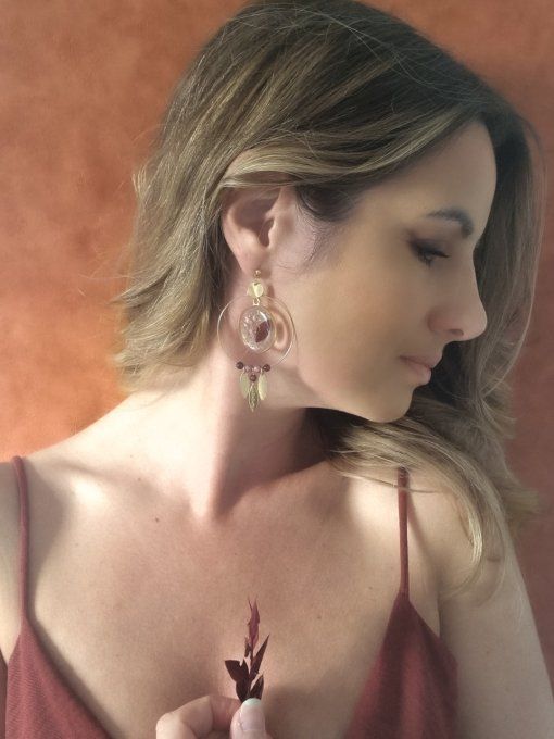 Boucles d'oreilles orientales végétales grenat